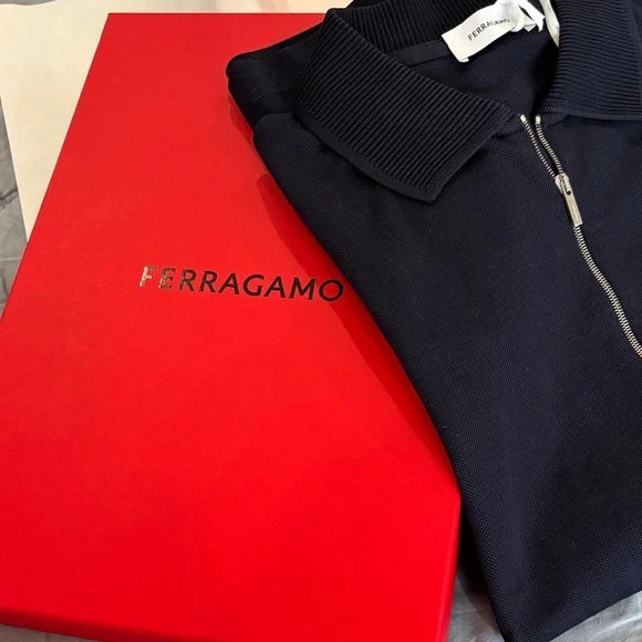 Salvatore Ferragamo Navy Polo with Silver Zip